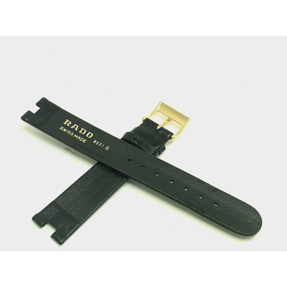 Rado Watch Replacement Band Black Leather Strap 16mm Notched Lug Gold Buckle